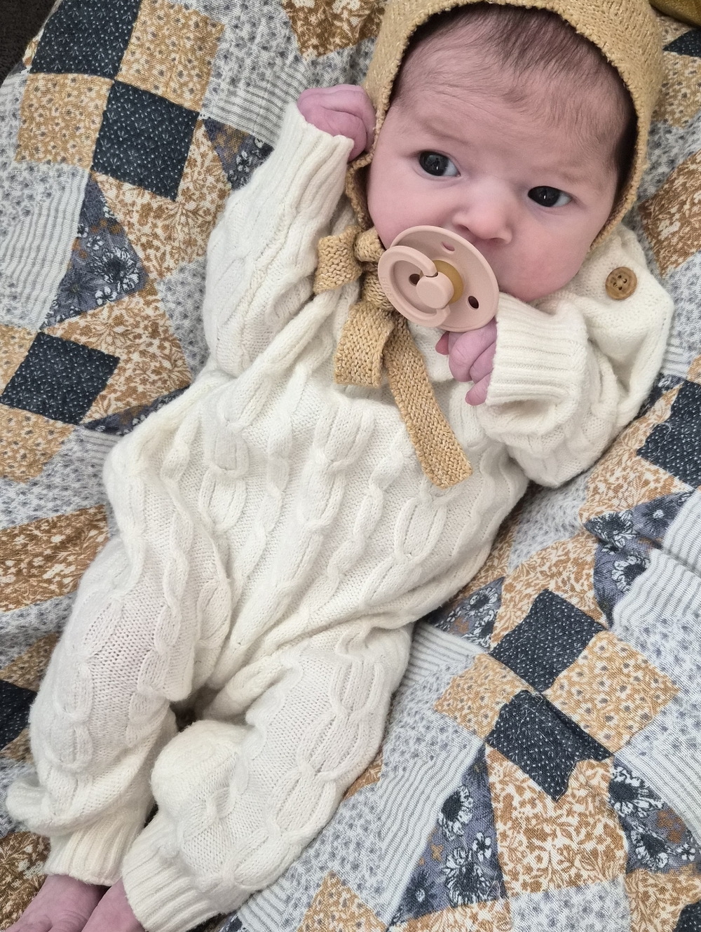 Old Navy Cream Cable Knit Baby One-Piece Romper with Shoulder Buttons